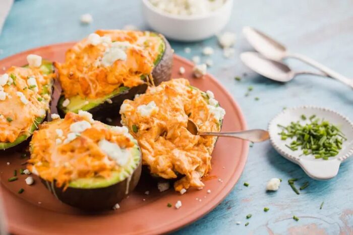 Keto Buffalo Chicken Stuffed Avocados